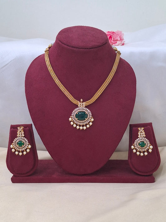 Emerald Radiance Gold Plated Necklace Set