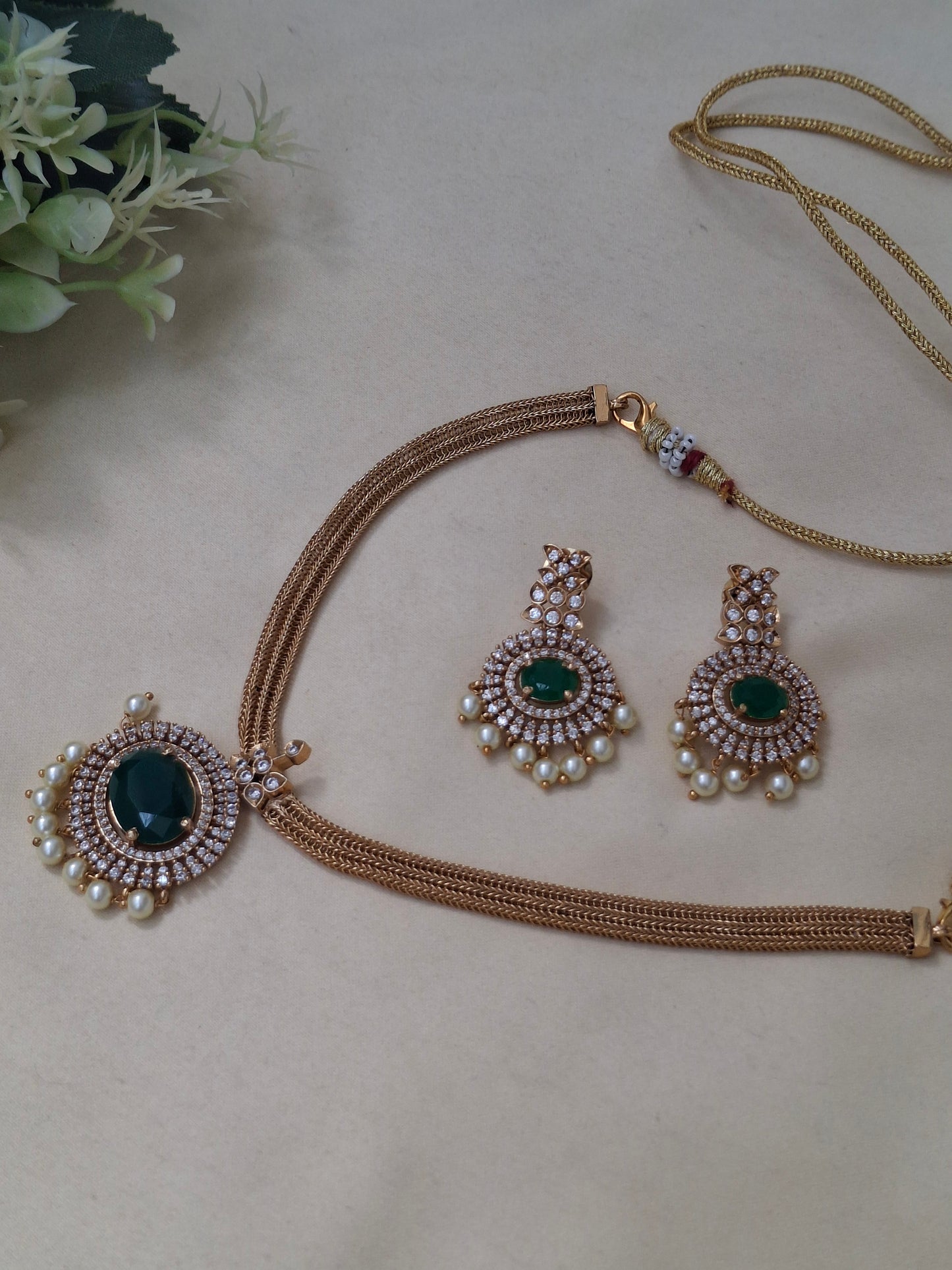 Emerald Radiance Gold Plated Necklace Set