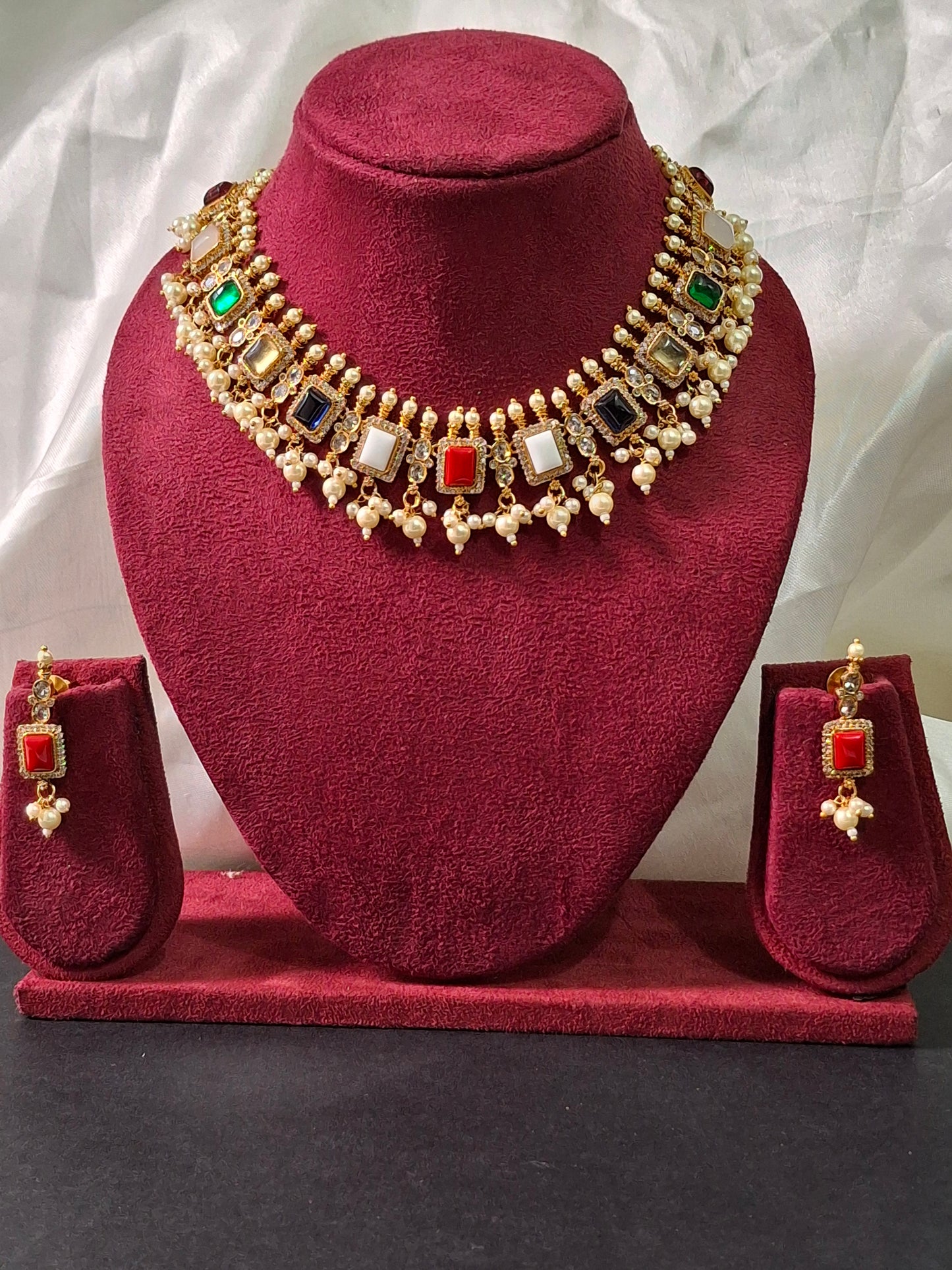 Multicolor Kundan Pearl Necklace Set