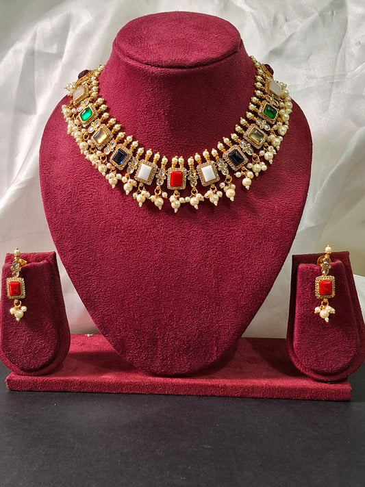 Multicolor Kundan Pearl Necklace Set