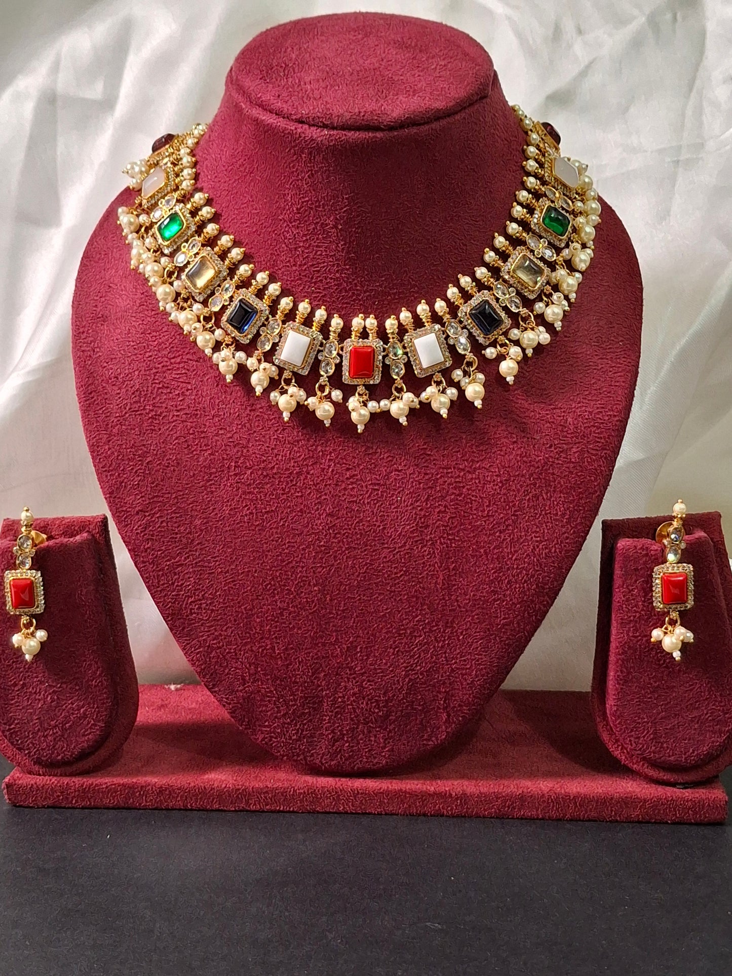 Multicolor Kundan Pearl Necklace Set