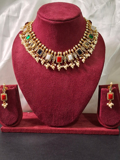 Multicolor Kundan Pearl Necklace Set