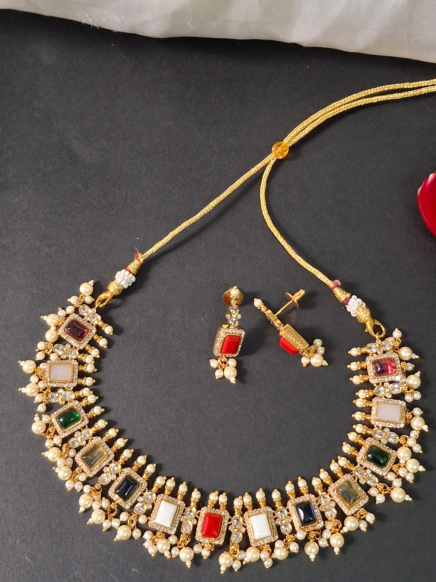 Multicolor Kundan Pearl Necklace Set