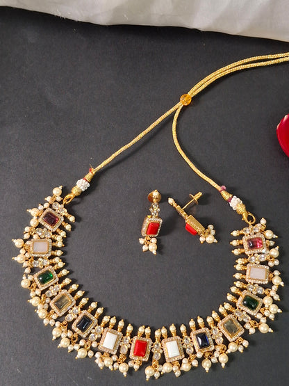 Multicolor Kundan Pearl Necklace Set