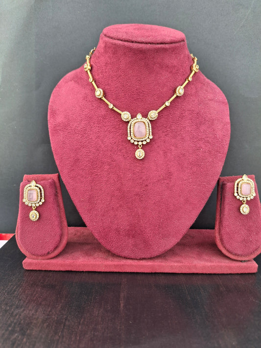 Elegant Pastel Pink Rectangular Pendant Set