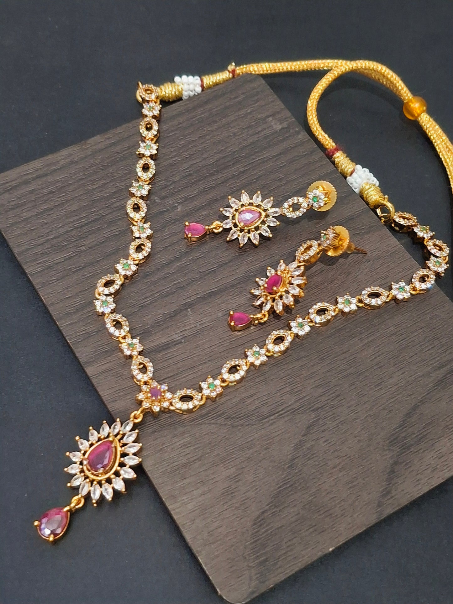 Ruby Red Teardrop Pendant Necklace Set