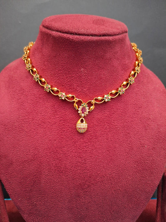 Delicate Short Necklace Set with Ruby Accents