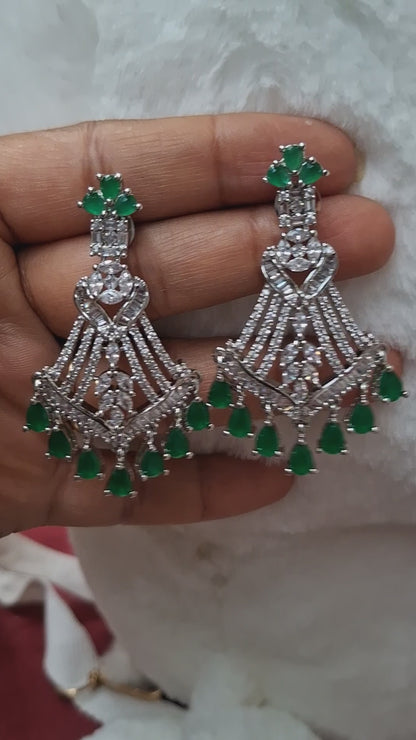 Silver green AS studed fashionable earrings